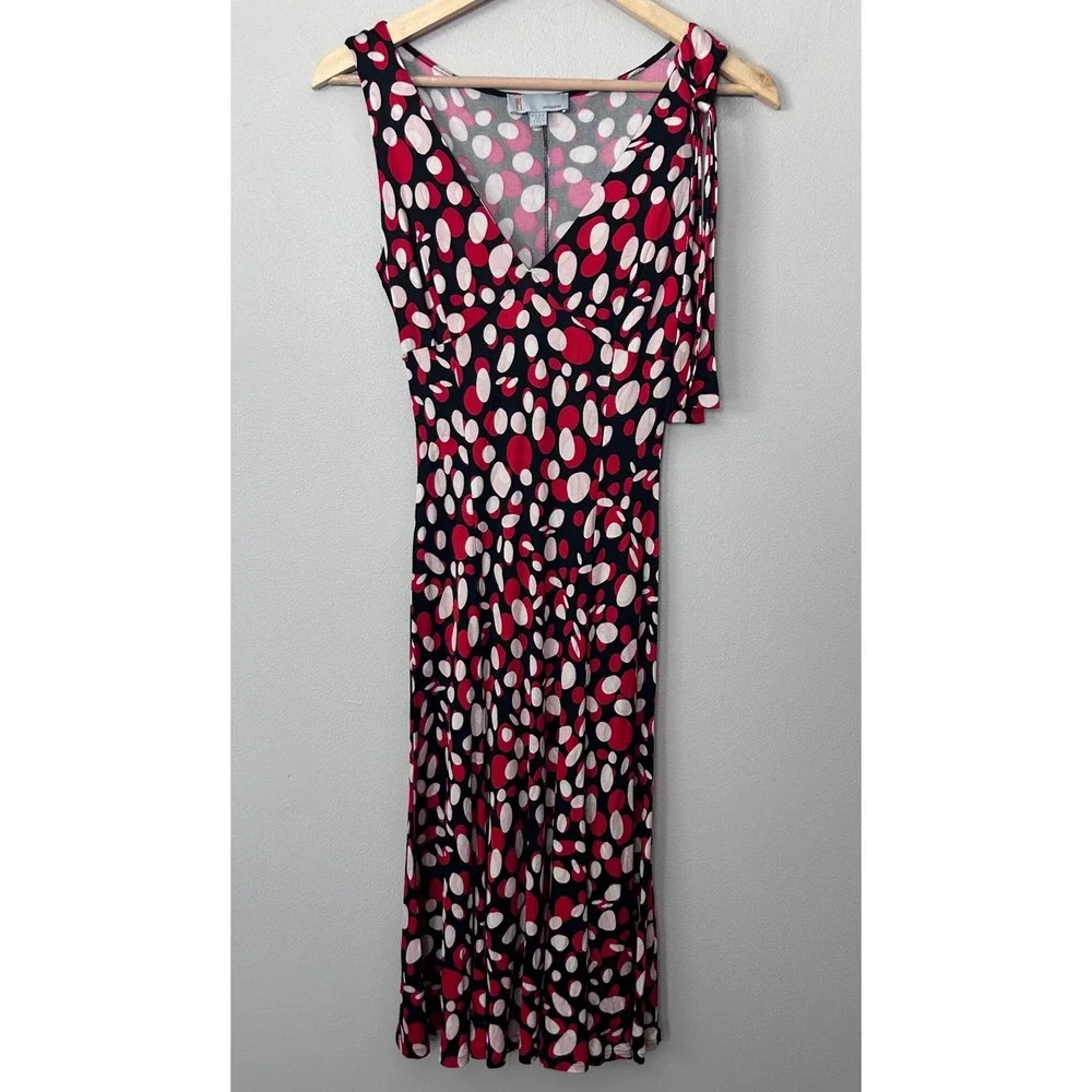 M Missoni Dress Womens 4 Black Red Polka Dot V Neck Jersey Midi Made in Italy